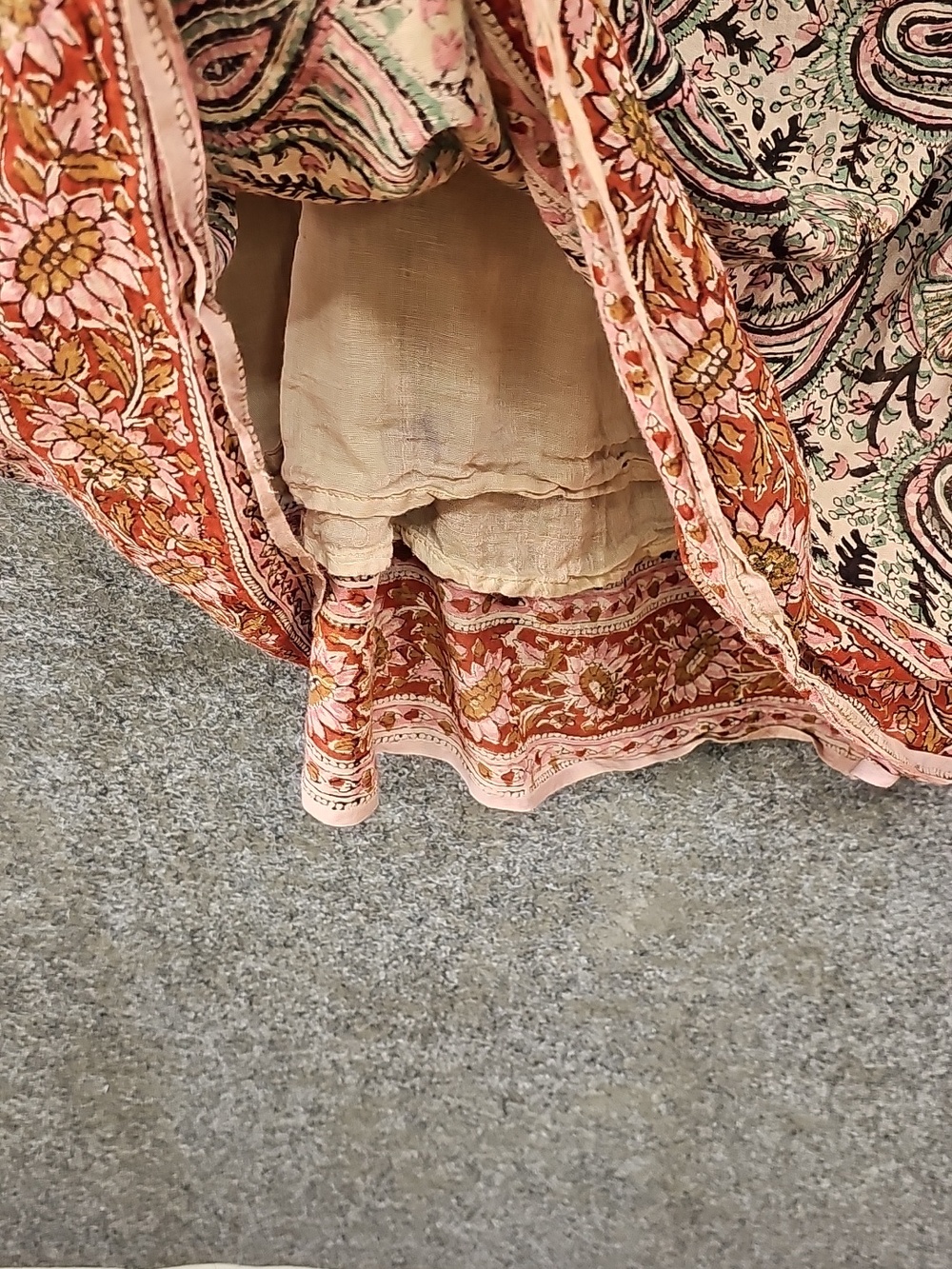 Fashion Passport Drawstring Skirt, Cotton, Pink Mint Rust Paisley Floral, Size S - Picture 6 of 9